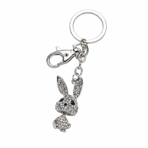 Portachiavi con coniglietto in cristallo, ciondolo con strass tono argento, regalo per donna - Product Image 2