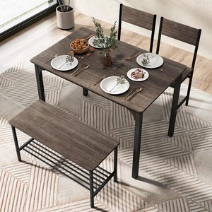 4 pezzi mobili rustici in legno <span class=keywords><strong>tavolo</strong></span> <span class=keywords><strong>da</strong></span> <span class=keywords><strong>cucina</strong></span> 2 sedie <span class=keywords><strong>panca</strong></span> <span class=keywords><strong>con</strong></span> <span class=keywords><strong>tavolo</strong></span> <span class=keywords><strong>da</strong></span> pranzo di stoccaggio Set per il piccolo spazio - Product Image 2