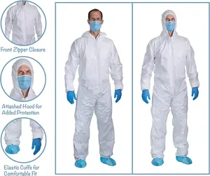 Coverall Coveralls 60 Grams Disposable Waterproof Coverall White Knit Cuff Hooded Microporous Coveralls Type5 6