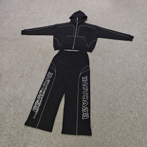 Conjunto Deportivo CHIDAOREN Streetwear 100% Algodón, Sudadera con Capucha Doble Gruesa, Pantalones Deportivos con Estampado Reflectante para Hombre - Product Image 3