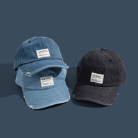 Casquette de baseball souple unisexe rétro japonaise quatre saisons, 6 panneaux, réglable, 100 % coton, en jean délavé et vieilli, avec visière pare-soleil