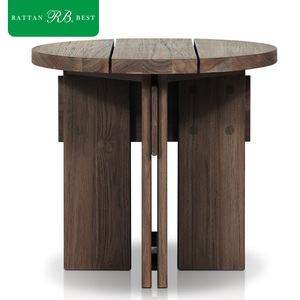 Table d'appoint ronde en teck massif foncé de luxe moderne <span class=keywords><strong>pour</strong></span> cour extérieure, <span class=keywords><strong>patio</strong></span>, ensemble de canapés - Product Image 3