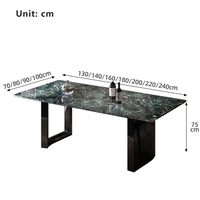 Table à manger rectangulaire de luxe en marbre vert naturel moderne, structure en bois massif, base en acier inoxydable noir, mobilier pour la maison
