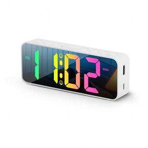 Stylish <b>LED</b> Digital Analog Movement Battery Powered Snooze Alarm <b>Clock</b> Modern Full-Color RGB Light Design Mirror USB Charging - Product Image 2