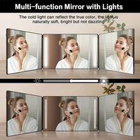Miroir de coiffeur portable 360°, miroir à 3 voies, miroir de coupe de cheveux pliable, miroir de maquillage avec crochets télescopiques réglables en hauteur