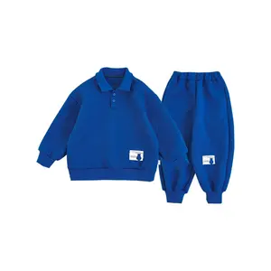 N2937/热卖两件套男童女童冬季休闲马球衫套装儿童保暖服装婴儿服装套装