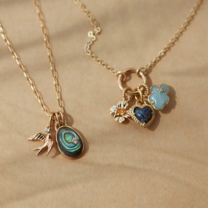 Ciondolo Vintage in Acciaio Inossidabile Smaltato, Placcato Oro 18K PVD, con Fiori, Nuvole, Uccelli, Pietra Naturale, Charm Amore, Accessorio Fai-da-te Impermeabile - Product Image 4