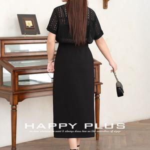 Ensemble jupe midi taille haute pour femme Runqi, grande taille, couleur unie noire, taille élastique, coupe droite, style navetteur - Product Image 5