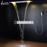 Ensemble de douche LED pour plafond de salle de bain, système de robinetterie de douche pluie et cascade, panneau de douche thermostatique numérique 700x380MM