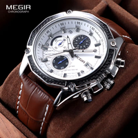 Montre à quartz pour homme MEGIR 2015, décontractée, unique, affaires, date, chronographe, affichage, bracelet en cuir noir et marron, montres-bracelets pour homme