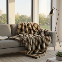 Plaid en fausse fourrure douce et moelleuse Zhengtai, motif loup/renard, idéal pour l'hiver