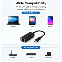 Adaptateur Ethernet filaire rapide 10/100 Mbps USBC RJ45, Dongle LAN portable compact tressé en Nylon pour ordinateur portable MacBook iPad