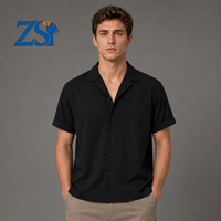 Kemeja Pria Kasual Zesheng Berkancing Bahan Katun Satin Berkualitas Tinggi, Rajutan Lengan Pendek Polos 3D Anti-Pilling 220g Ukuran
