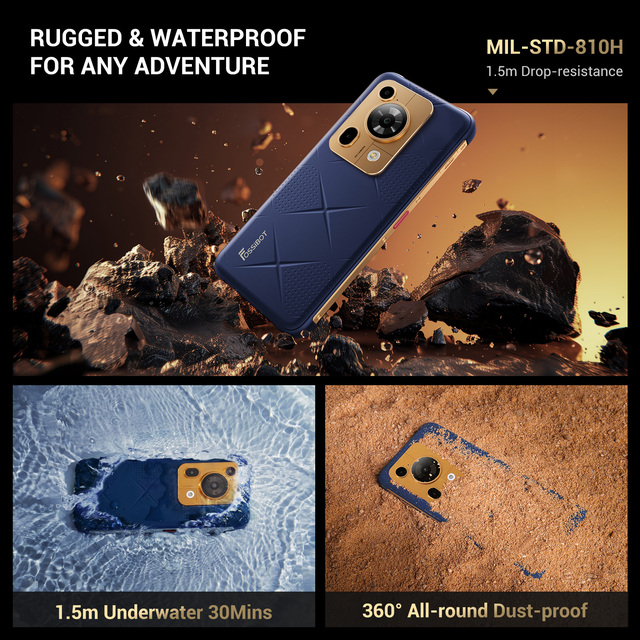 Fossibot F112Pro 6.8Inch Octa Core 8GB+256GB 7150mAh Battery Dual SIM Android14 Unlocked 5G Waterproof 120Hz Rugged Smartphone