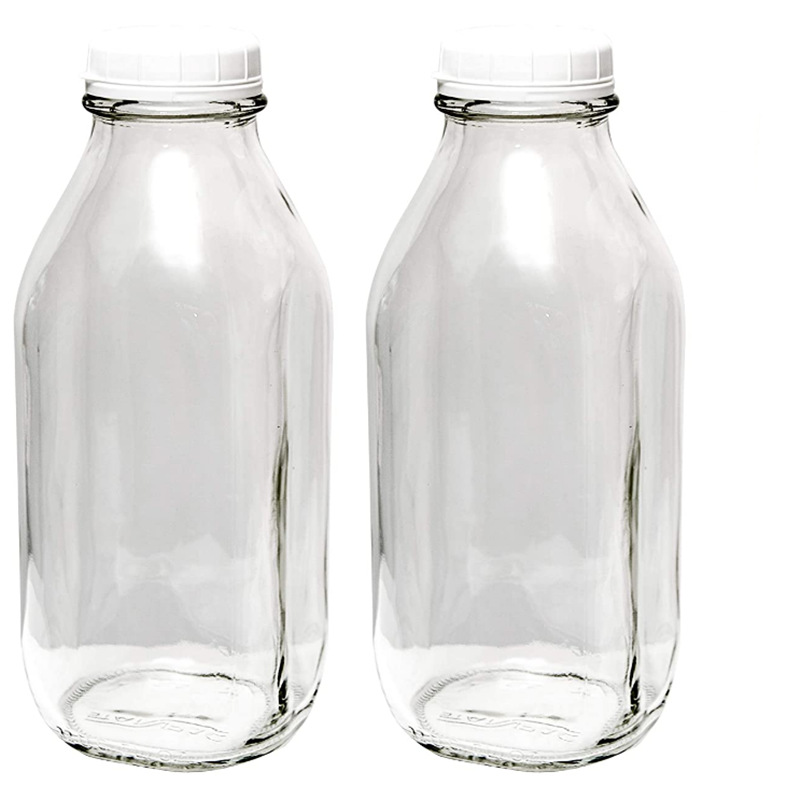 Fashion clear Glass Milk Juice Beverage Bottle   milk bottle glass  With  Cap