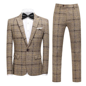 Traje a cuadros ajustado de <span class=keywords><strong>3</strong></span> piezas para hombre, conjunto de pantalones y chaqueta informal de negocios para boda Formal, graduación, fiesta de oficina - Product Image 2