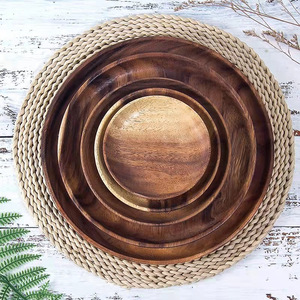 Custom Wooden <b>Trays</b> Round Black Walnut Serving <b>Tray</b> Household Fruit Breakfast <b>Tea</b> <b>Tray</b> 2205 - Product Image 1