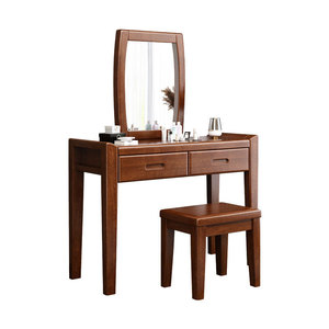 Solid Wood Walnut Dressing <b>Table</b> With <b>Mirror</b> And Drawers Bedroom Makeup <b>Vanity</b> Set - Product Image 5