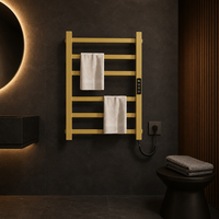 Sèche-serviettes mural pour salle de bain, porte-serviettes chauffant à barres plates dorées avec panneau numérique côté droit