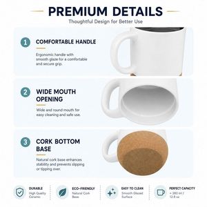 Wholesale 350Ml 12Oz Gift Office Base Sublimation Blank Ceramic Matte Coffee Mug With Cork Bottom and <b>Plastic</b> <b>Sliding</b> Lids - Product Image 2