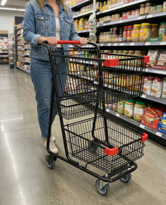 Chariot de courses à quatre roues de style américain à double couche et robuste, <span class=keywords><strong>dimensions</strong></span> personnalisées pour les achats importants - Product Image 3