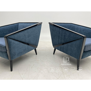Silla de Tela para Sala de Estar, Hogar, Villa, Oficina, Hotel, con Marco Cuadrado Negro y Patas Negras, Color Azul - Product Image 3