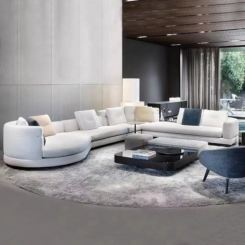 Bahasa Italia Sofa Set Desain Mewah Modern Kain Linen L Berbentuk Kulit Sectional Sofa Living Room Furniture