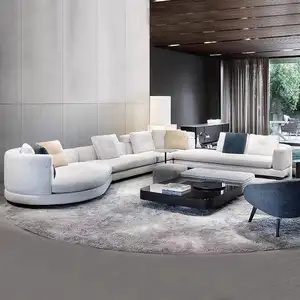 Italian Sofa Set Designs Luxury Modern Linen Fabric L Shaped Leather Sectional Sofa Living Room Furniture