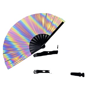 Hot Selling Magic Mushroom Reflective Fan Holster Holographic Iridescence Bag <strong>Flash</strong> Large Hand Fan - Product Image 3