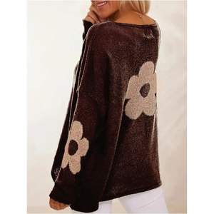 Suéter de Punto Floral Personalizado para Mujer, Talla Grande, Manga Larga, Cuello Redondo, Estilo Holgado, Otoño, Informal - Product Image 4