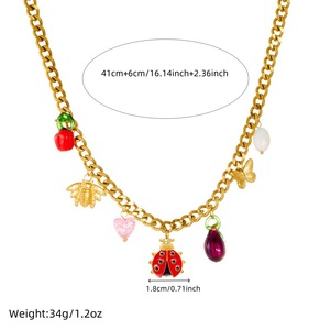 Fashionable Cartoon Ladybug Bee Butterfly Pendant Stainless Steel Jewelry Set For Women Party Wear - Product Image 5