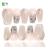 Faux Ongles de Luxe Personnalisés 3D en Gel Bling à Coller, Fournisseur en Ligne d'Ongles Artificiels Faits Main en Acrylique Argenté Pailleté avec Diamants, Vente en Gros