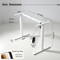 Cadre de bureau assis-debout à moteur unique 100 kg, plateau stable 1200-1600 mm, tube carré 60x60 sans balais à 2 étages, CE UL, direct usine