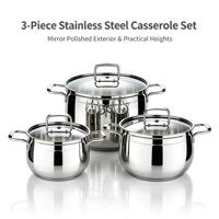 Ensemble de casseroles modernes en acier inoxydable triple couche avec couvercles en verre, style américain, écologique, compatible induction et lave-vaisselle