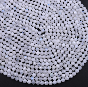 Bracelet de cheville en pierre de lune blanche naturelle, 1 brin de perles rondes facettées, bijoux pour femmes et filles, 13 pouces, Rondelles - Product Image 1