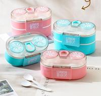 Boîte à lunch portable en plastique avec 2 récipients à condiments compatibles micro-ondes, sans BPA, pour adolescents