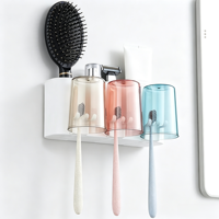Support mural pour brosses à dents, écologique et robuste, avec 3 gobelets ronds, idéal pour la salle de bain, la famille ou le dortoir