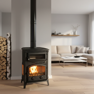Estufa Moderna Independiente <span class=keywords><strong>de</strong></span> Hierro Fundido, Ecológica y Duradera, para Calefacción con Leña, <span class=keywords><strong>Pellets</strong></span> y Combustibles Múltiples, para Uso en Interiores - Product Image 1