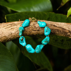Fashion <b>Beaded</b> <b>Bracelet</b> Turquoise Stone PVD <b>Gold</b> Plating 316L Stainless Steel Sustainable Resistant Jewelry - Product Image 3