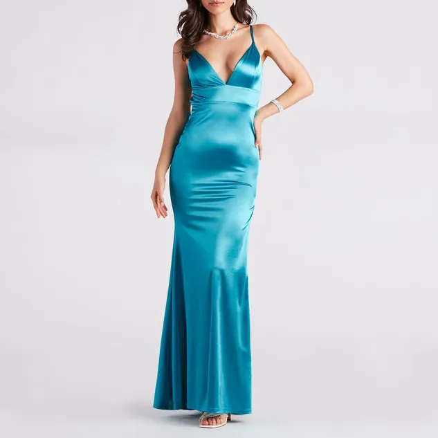 Vestido de Gala de mujer Haute Couture SATIN LỤA Sling phụ nữ ăn tối Dresses cho phụ nữ dài bóng gown
