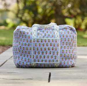Blue Floral <b>Quilted</b> Duffel <b>Bag</b> With Zipper Closure Large Capacity Travel <b>Tote</b> Weekender Style - Product Image 2