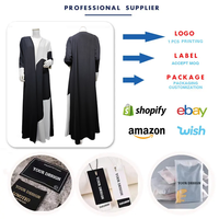 Abaya ouverte modeste MQ285 pour femme, robe musulmane, coloris noir et blanc, empiècements, vêtement islamique, robe longue Dubaï