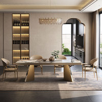 Table à manger rectangulaire en dalle de pierre au design moderne européen, pieds en métal, plateau réglable durable, mobilier de salle à manger pour villa et maison