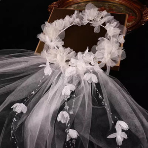 <span class=keywords><strong>Voile</strong></span> <span class=keywords><strong>de</strong></span> tête <span class=keywords><strong>de</strong></span> <span class=keywords><strong>mariée</strong></span> pour photographie, élégant diadème floral avec voiles pour mariage - Product Image 5