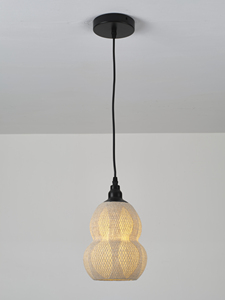 โคมไฟแขวนผ้าทรงกลม ฐานสีดำ ขนาดเล็ก ขั้วหลอด E27 หลอดไฟ LED ติดเพดาน - Product Image 2