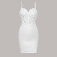 Hot Deep-V Low-cut Hottie Bag Hip Skirt Hollow-out Lace Patchwork Solid Natural Waist Breathable Dress for Women Party Club
