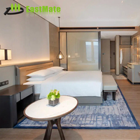Ensemble complet de meubles de chambre à coucher de luxe sur mesure pour hôtel étoilé, villa, salon, suite avec lit king-size, 2 tiroirs de rangement, en bois d'hévéa massif