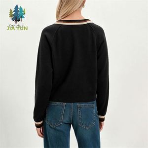 Cardigã Feminino de Tricô com Bloco de Cores e Decote em V, Jaqueta de Suéter de Tricô Casual de Manga Longa para Outono/Inverno - Product Image 6