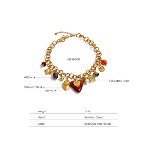 قلادة XY 1989 الأنيقة من الراتنج الأكريليك على شكل قلب مع لؤلؤ صناعي، قلادة ضخمة من الفولاذ المقاوم للصدأ مطلية بالذهب - Product Image 3