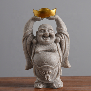 Arenisca hecha a mano resina artesanía adornos estilo chino sonriente <span class=keywords><strong>Maitreya</strong></span> Buda estatuilla regalos creativos decoraciones doradas - Product Image 2